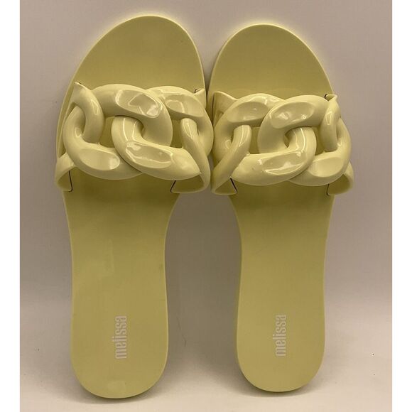 Melissa Women's Jelly Chain Slide Sandals Size 8 Yellow/Green Vegan EUC Braided - Picture 1 of 6